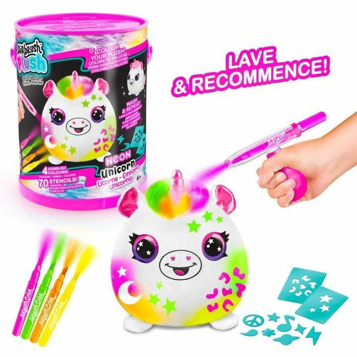 Canal Toys Air 022 Airbrush Plush Licorne Néon avec Feutres et Pochoirs