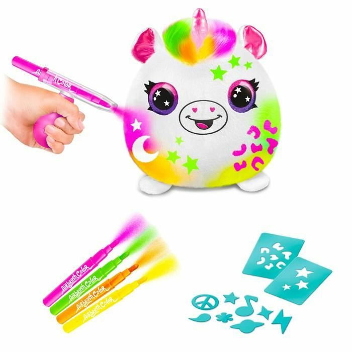Canal Toys Air 022 Airbrush Plush Licorne Néon avec Feutres et Pochoirs