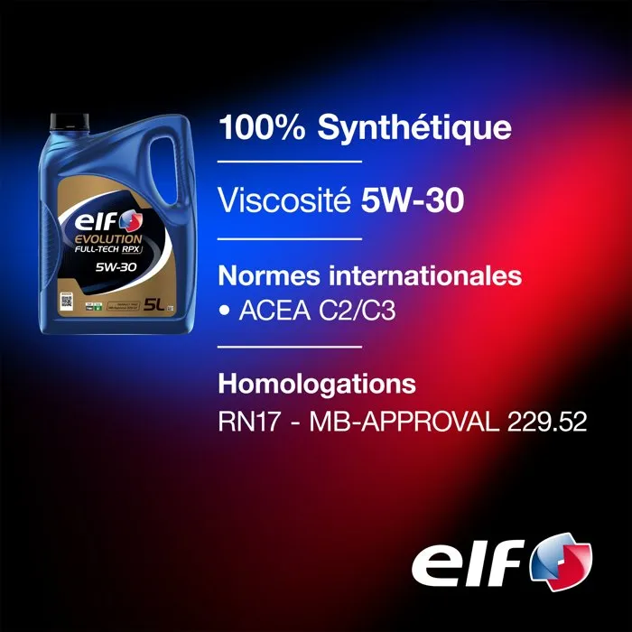 Elf Huile Moteur Evolution Full-Tech RPX 5W-30 5L, Performance Haute Technologie, Compatible Renault, Mercedes-Benz, FAP, GPF, SCR, ACEA C2/C3, API SP