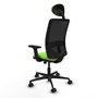 Chaise Zulema Synchro 3 positions tissu Vert pistache Maille Noir Base en nylon noir Accoudoir 2D Appui-tête Roulettes 65mm nylon
