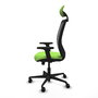 Chaise Zulema Synchro 3 positions tissu Vert pistache Maille Noir Base en nylon noir Accoudoir 2D Appui-tête Roulettes 65mm nylon