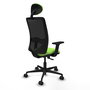 Chaise Zulema Synchro 3 positions tissu Vert pistache Maille Noir Base en nylon noir Accoudoir 2D Appui-tête Roulettes 65mm nylon