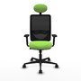 Chaise Zulema Synchro 3 positions tissu Vert pistache Maille Noir Base en nylon noir Accoudoir 2D Appui-tête Roulettes 65mm nylon