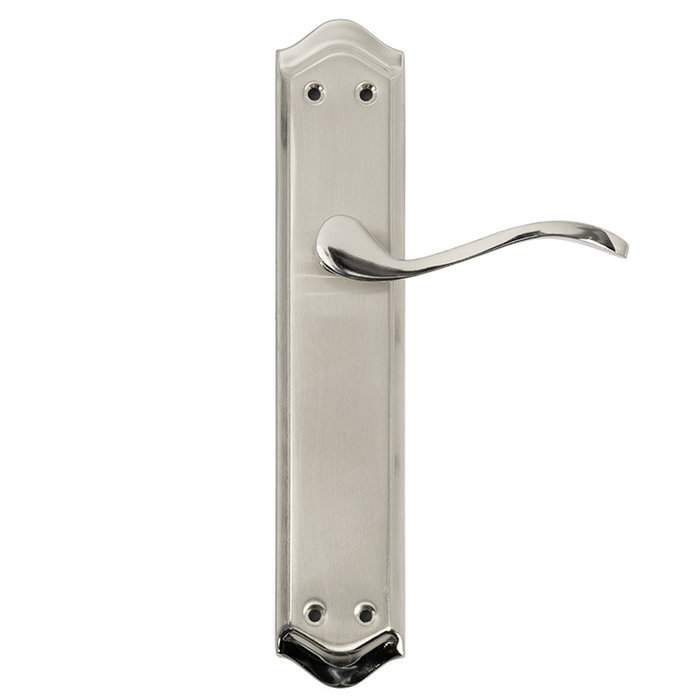 JANDEL Manille de porte sur plaque longue en zamak, nickel satiné JANDEL Manille de porte sur plaque longue en zamak, nickel satiné