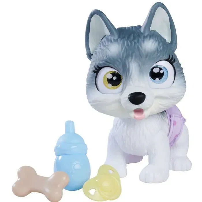 Smoby Pamper Petz Husky à Adopter - Jouet Interactif Articulé qui Boit et Fait Pipi - 4 Accessoires et Certificat d'Adoption - Enfant dès 3 ans