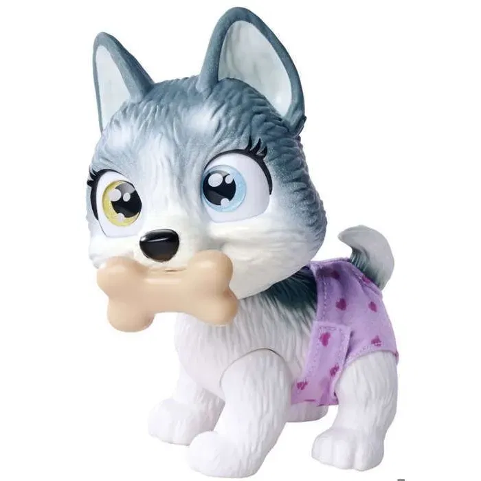 Smoby Pamper Petz Husky à Adopter - Jouet Interactif Articulé qui Boit et Fait Pipi - 4 Accessoires et Certificat d'Adoption - Enfant dès 3 ans