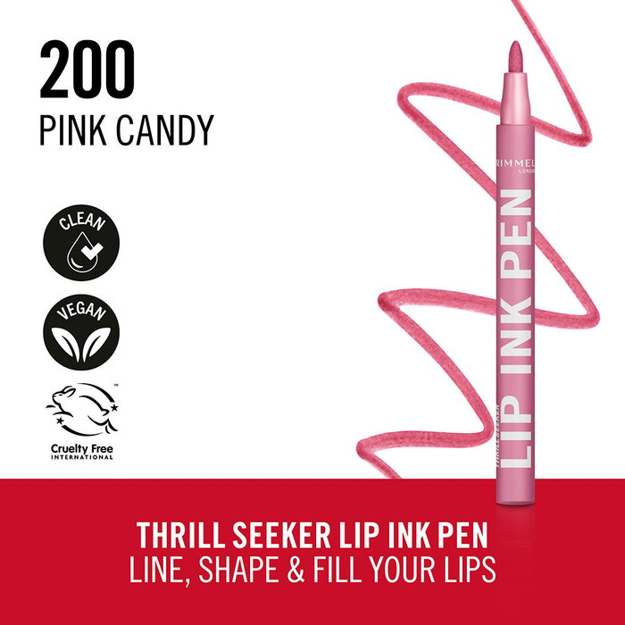 Rimmel London Lip Ink Pen Stylo à Lèvres - N°200 Pink Candy 1.7 ml, Couleur Vibrante, Effet Satin Longue Tenue