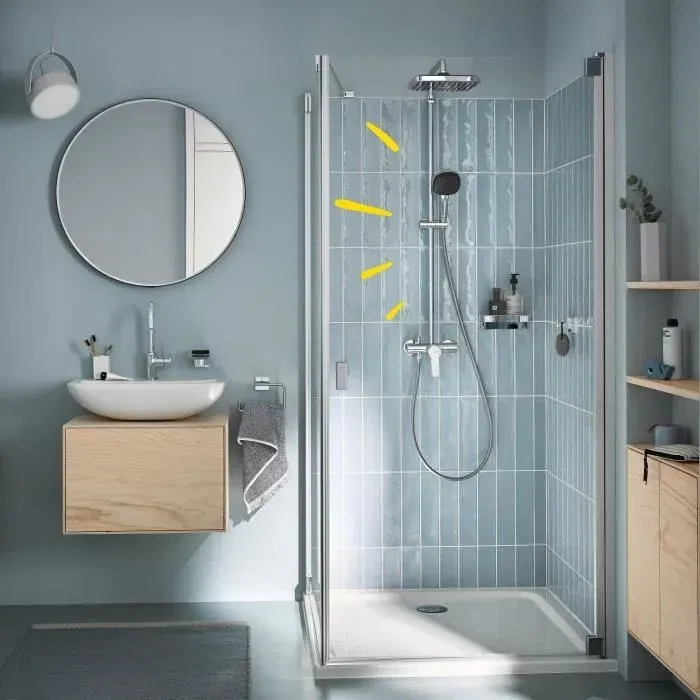 GROHE 26985001 Colonne de douche avec mitigeur monocommande - Economie d'eau - Chrome - Douchette Pluie 25cm et Pommeau 11cm 2 Jets