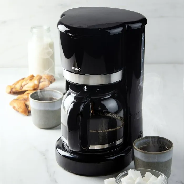 Domo DO1141K Cafetière Filtre 900 W 12 Tasses 1.5 L Noir avec Filtre Permanent et Arrêt Automatique