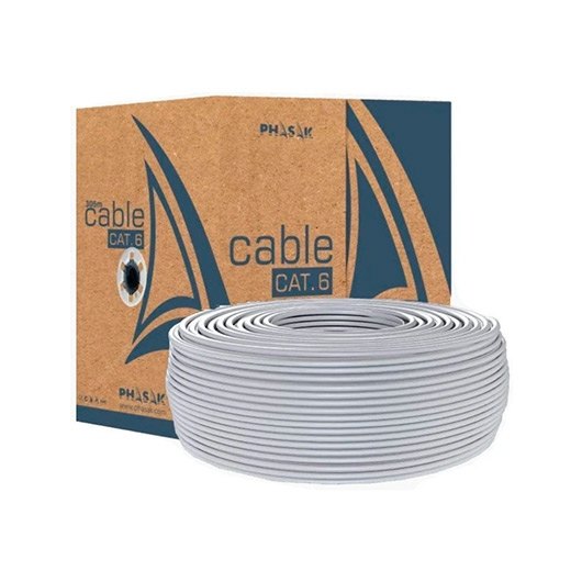 Phasak Bobine de Câble UTP Gris Cat.6 AWG23 CCA Solide 100 m Phasak Bobine de Câble UTP Gris Cat.6 AWG23 CCA Solide 100 m