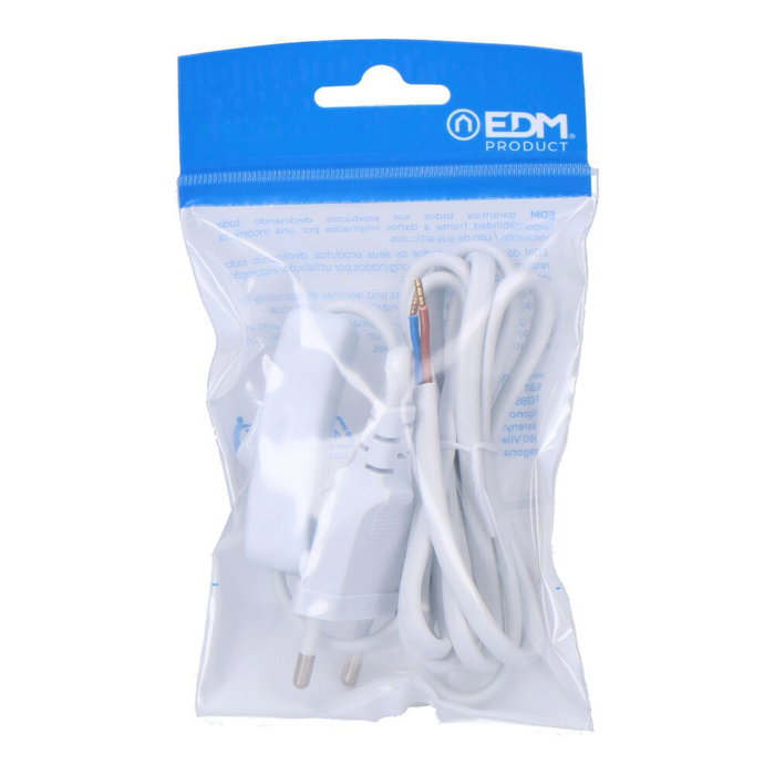 Edm Connexion avec interrupteur 3A, 1,5m, 2x0,75mm, câble plat blanc
