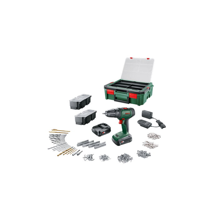 Bosch UniversalDrill 18 - Perceuse-visseuse sans fil avec 2 batteries 1,5 Ah et 241 accessoires Bosch UniversalDrill 18 - Perceuse-visseuse sans fil avec 2 batteries 1,5 Ah et 241 accessoires