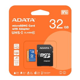 ADATA Carte Mémoire MicroSDHC 32 Go UHS-I Classe 10 V10 Adaptateur Inclus Lecture 100 Mo/s