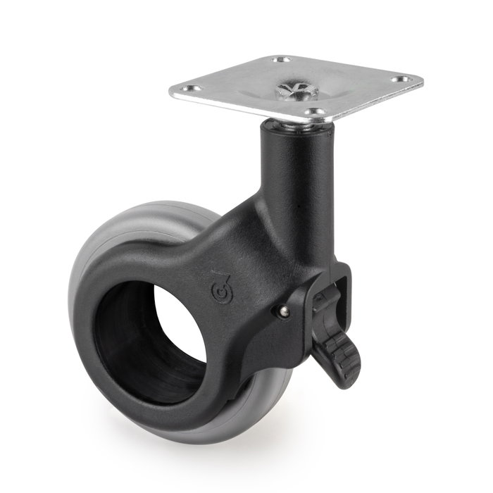 Emuca Lot de 4 roulettes Hole 2 avec plétine de montage, diamètre 60mm, Acier et Plastique, Plastique gris