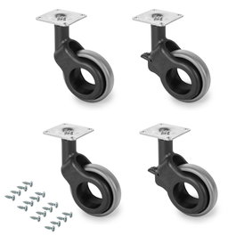 Emuca Lot de 4 roulettes Hole 2 avec plétine de montage, diamètre 60mm, Acier et Plastique, Plastique gris