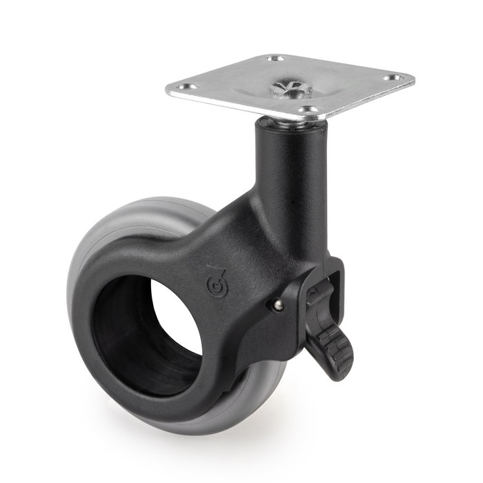 Emuca Lot de 4 roulettes Hole 2 avec plétine de montage, diamètre 60mm, Acier et Plastique, Plastique gris