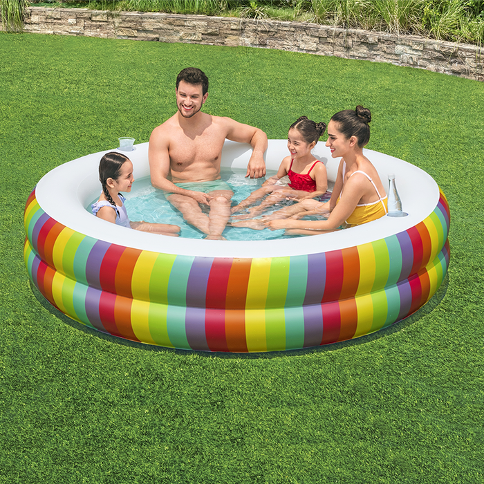 Bestway Piscine Enfants 2 Arcs Arc-en-ciel 206x206x51 cm +6 Ans Gonflable Jardin 54443