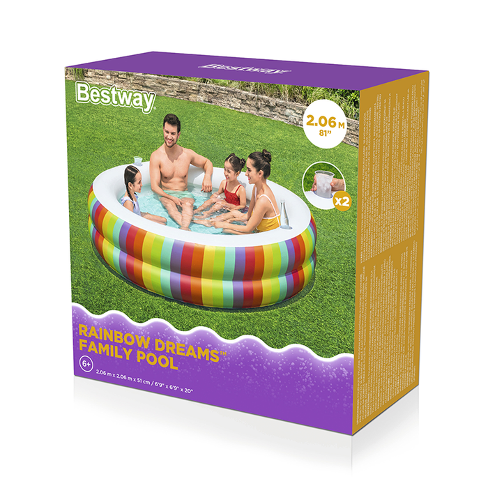 Bestway Piscine Enfants 2 Arcs Arc-en-ciel 206x206x51 cm +6 Ans Gonflable Jardin 54443