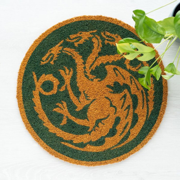 ERIK Tapis de porte 'La Maison du Dragon' - House of the Dragon / Game of Thrones - Diamètre 50 cm en fibre de coco avec base PVC antidérapant