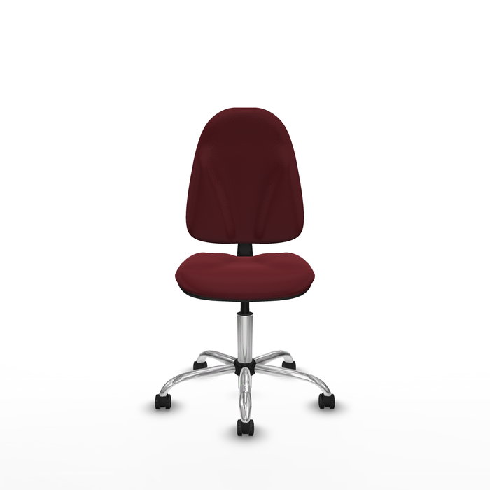 Chaise Algarra Contact permament de base Cuir écologique Bordeaux Structure chromée Sans accoudoirs Sans appui-tête Roulettes pour moquette