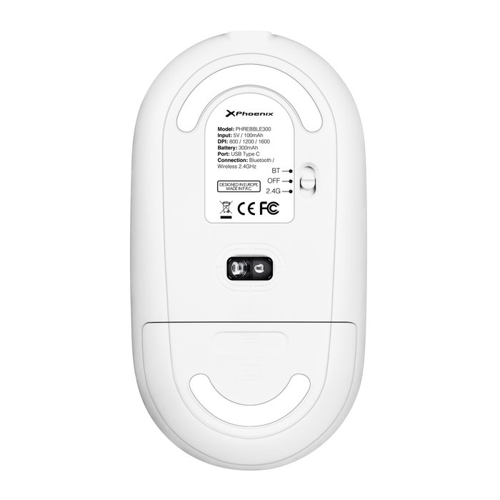 Phoenix Technologies Souris sans fil Bluetooth et 2.4 GHz blanche, Rechargeable Silencieuse, 800/1200/1600 DPI, Rebble