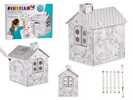 Pincello Set de coloriage maison en papier blanc avec 6 feutres 49 x 68 x 60,5 cm (Set de 4)