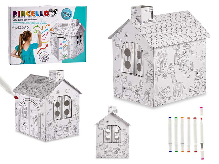 Pincello Set de coloriage maison en papier blanc avec 6 feutres 49 x 68 x 60,5 cm (Set de 4) Pincello Set de coloriage maison en papier blanc avec 6 feutres 49 x 68 x 60,5 cm (Set de 4)