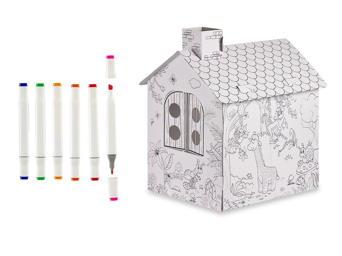 Pincello Set de coloriage maison en papier blanc avec 6 feutres 49 x 68 x 60,5 cm (Set de 4) Pincello Set de coloriage maison en papier blanc avec 6 feutres 49 x 68 x 60,5 cm (Set de 4)