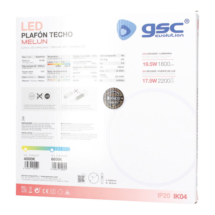 GSC Evolution Plafon techo LED Melun 19,5W 6500K GSC Evolution Plafon techo LED Melun 19,5W 6500K