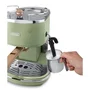 De'Longhi Machine à Expresso Icona Vintage ECOV310.GR - 15 bars, 1100 W, 1.4 L, Auto-amorçage, Chaudière Inox, Bac Récupérateur Amovible, Vert Olive/Chocolat