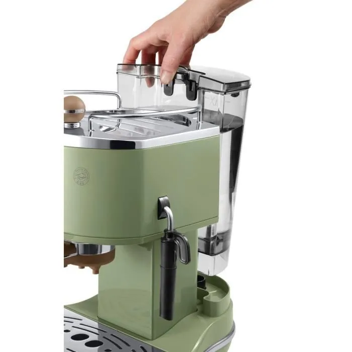 De'Longhi Machine à Expresso Icona Vintage ECOV310.GR - 15 bars, 1100 W, 1.4 L, Auto-amorçage, Chaudière Inox, Bac Récupérateur Amovible, Vert Olive/Chocolat