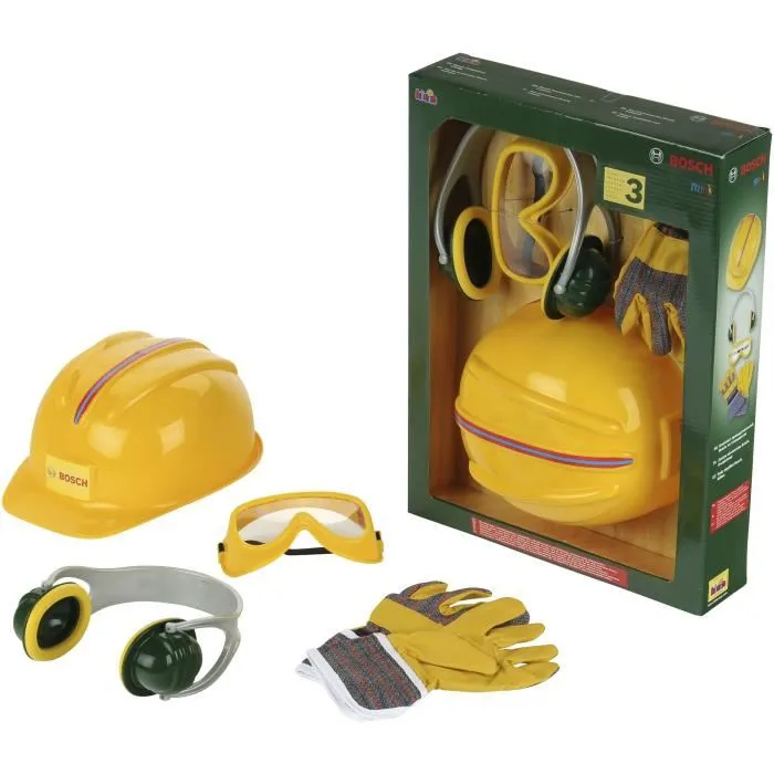 KLEIN Bosch Set d'accessoires de bricolage pour enfants 4 pièces 8537 avec casque, lunettes, casque anti-bruit et gants