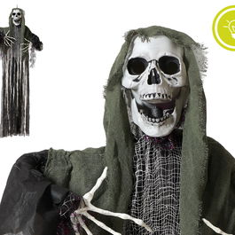 Squelette Suspendu avec Tunique Verte Lumineux de 150 cm pour Décoration d'Halloween et d'Ambiance Macabre