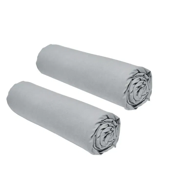 Today - Lot de 2 draps housses Essential, 140 x 190 cm pour 2 personnes, 100% coton, couleur Acier