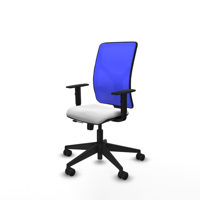 Chaise Motilla Synchrone/Traslack tissu Blanc Maille Bleu Base pyramidale noire Accoudoir 1D Sans appui-tête Roulettes 65mm nylon Chaise Motilla Synchrone/Traslack tissu Blanc Maille Bleu Base pyramidale noire Accoudoir 1D Sans appui-tête Roulettes 65mm nylon