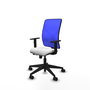 Chaise Motilla Synchrone/Traslack tissu Blanc Maille Bleu Base pyramidale noire Accoudoir 1D Sans appui-tête Roulettes 65mm nylon