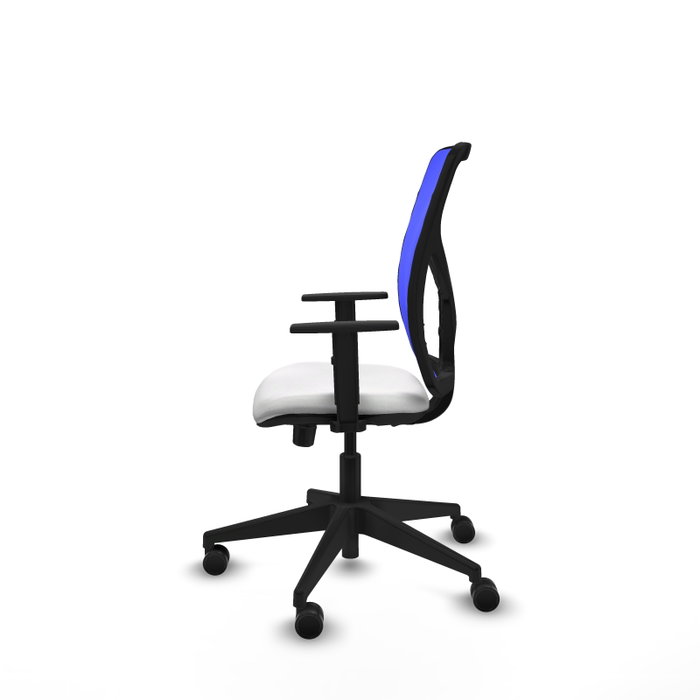 Chaise Motilla Synchrone/Traslack tissu Blanc Maille Bleu Base pyramidale noire Accoudoir 1D Sans appui-tête Roulettes 65mm nylon Chaise Motilla Synchrone/Traslack tissu Blanc Maille Bleu Base pyramidale noire Accoudoir 1D Sans appui-tête Roulettes 65mm nylon