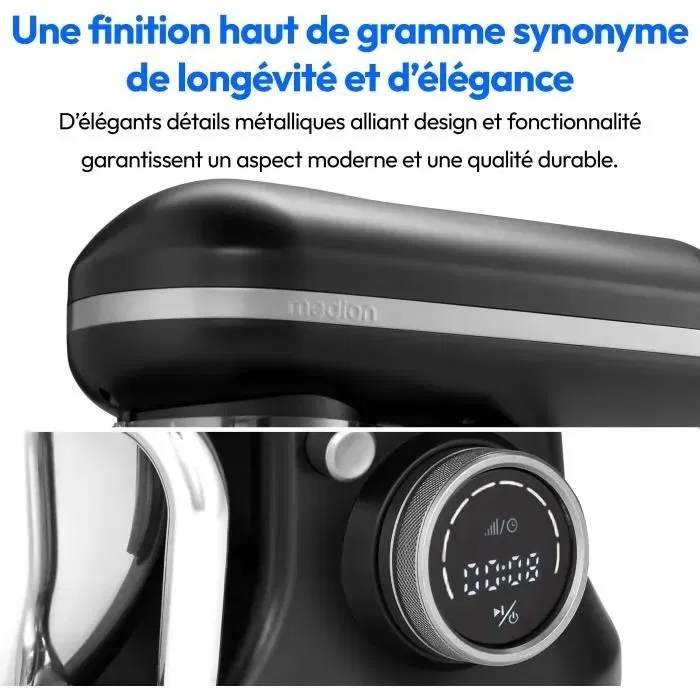 Medion Robot Pâtissier MD18420 - 1200 W, Bol 5 L, 8 Vitesses, Ecran Tactile, Noir, Avec Bol à Glace Medion Robot Pâtissier MD18420 - 1200 W, Bol 5 L, 8 Vitesses, Ecran Tactile, Noir, Avec Bol à Glace