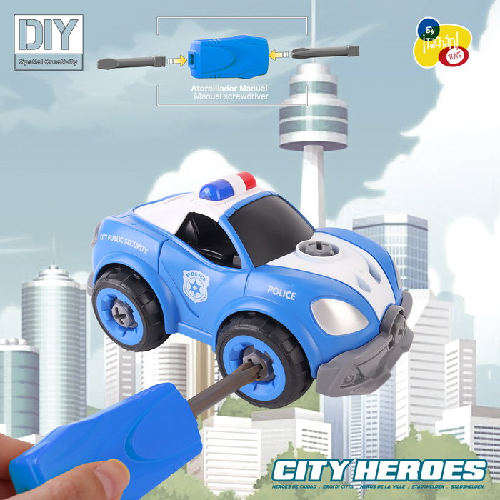 Tachan Kit de Construction Voiture de Police DIY 21 Pièces pour Enfants, Jouet Éducatif à Monter pour Développer la Motricité et la Logique