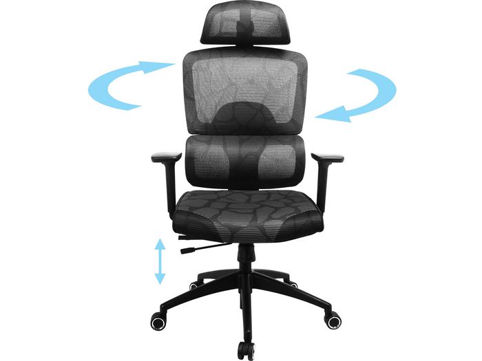Sandberg ErgoFusion Gaming Chair Pro - Fauteuil de bureau et gaming ergonomique avec dossier en mesh, réglable en hauteur, inclinaison et accoudoirs