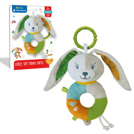 Clementoni Sonajero 17787 - Hochet bébé lapin doux, facile à saisir, textures et couleurs vives, anneau pratique