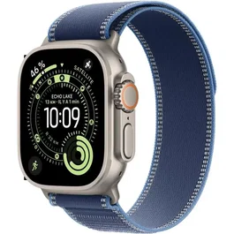 Apple Watch Ultra 3 GPS + Cellular - Boîtier en Titane Naturel 49 mm - Bracelet Trail Loop Bleu/Vif Bleu (S/M) - Montre Connectée