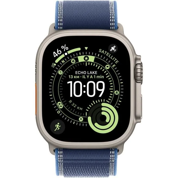 Apple Watch Ultra 3 GPS + Cellular - Boîtier en Titane Naturel 49 mm - Bracelet Trail Loop Bleu/Vif Bleu (S/M) - Montre Connectée