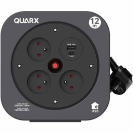 Quarx Enrouleur S-Box 12m avec 3 prises 16A et ports USB Type A et C