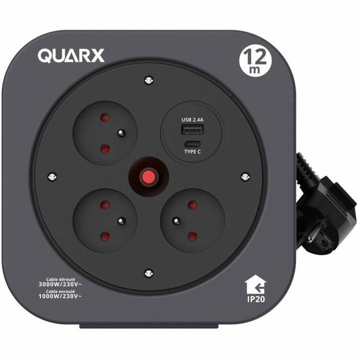 Quarx Enrouleur S-Box 12m avec 3 prises 16A et ports USB Type A et C Quarx Enrouleur S-Box 12m avec 3 prises 16A et ports USB Type A et C