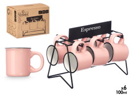 VESSIA Set de 6 Tasses à Café Rose avec Support 100ml