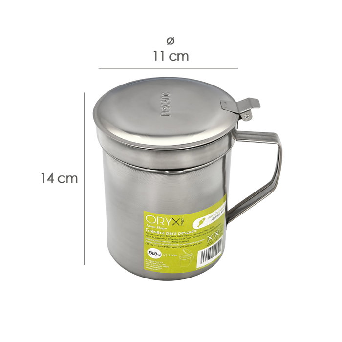 ORYX Grasera en acier inoxydable 1,0 L avec passoire et couvercle