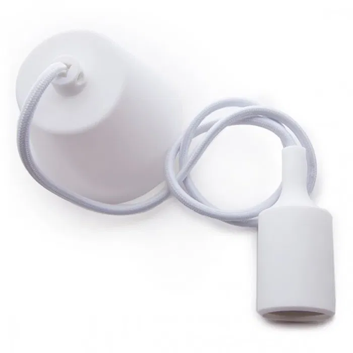 Douille E27 avec câble et rosace, blanche Douille E27 avec câble et rosace, blanche