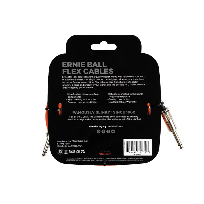 ERNIE BALL Câble d'instrument Flex Jack-Jack SS 3 m - Orange ERNIE BALL Câble d'instrument Flex Jack-Jack SS 3 m - Orange