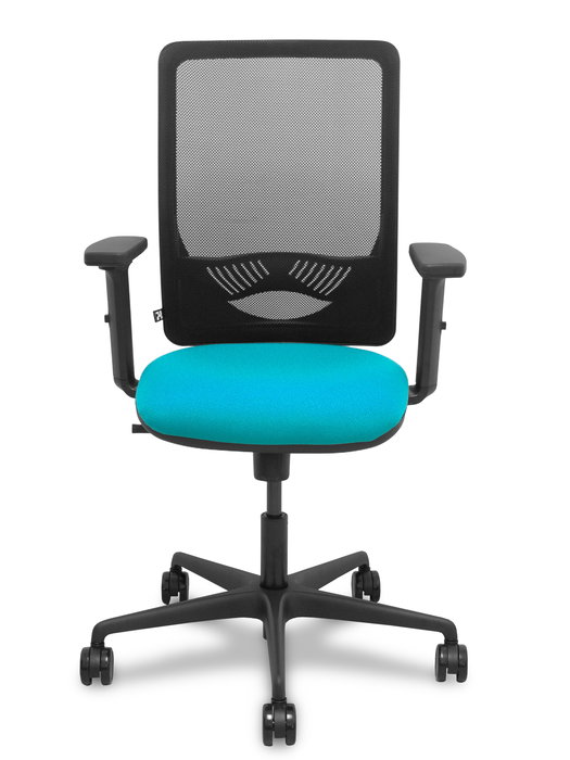 Chaise Zulema Synchro 3 positions tissu Turquoise Maille Noir Base en nylon noir Accoudoir 2D Sans appui-tête Roulettes 65mm nylon